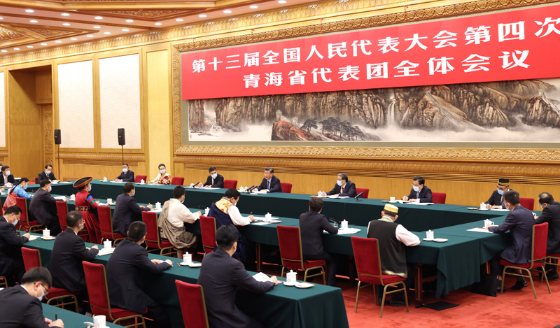 3月7日，中共中央總書記、國家主席、中央軍委主席習近平參加十三屆全國人大四次會議青海代表團的審議。新華社記者 黃敬文 攝