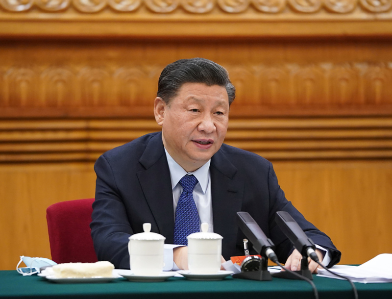 3月7日，中共中央總書記、國家主席、中央軍委主席習近平參加十三屆全國人大四次會議青海代表團的審議。新華社記者 李學仁 攝